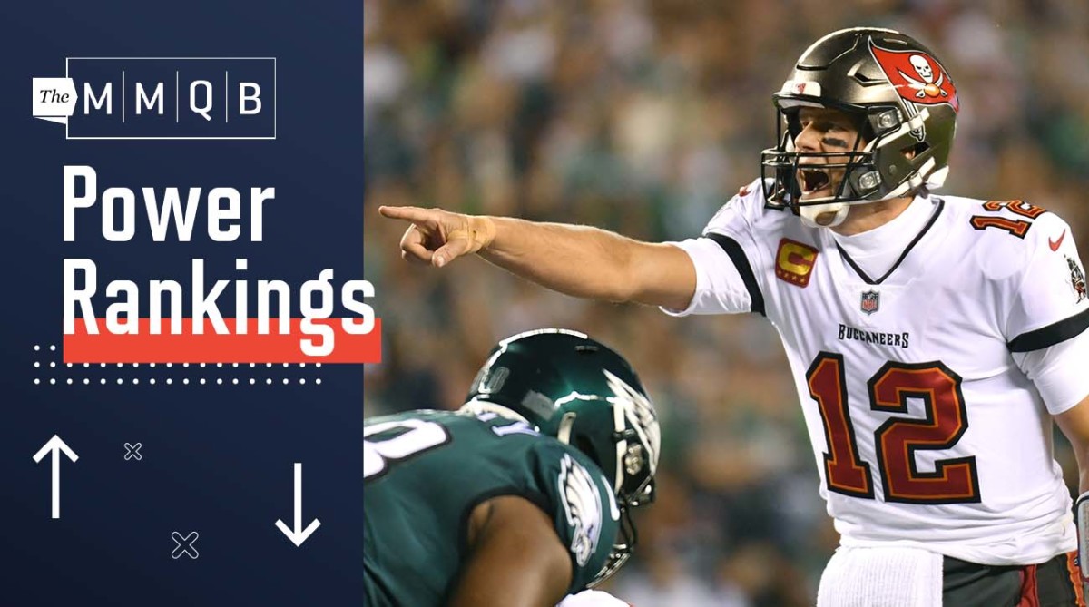 Tampa Bay Buccaneers quarterback Tom Brady (12) calls a play against the Philadelphia Eagles during the first quarter at Lincoln Financial Field.